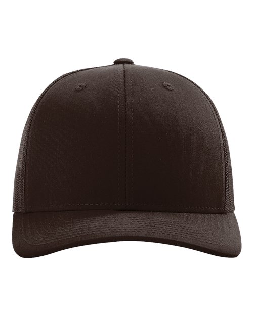 Richardson 112 cap in dark brown with curved brim and stitched front panels