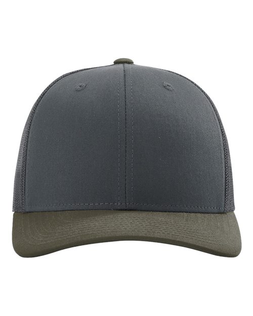 Dark gray baseball cap with olive-green brim and small front ventilation eyelets.