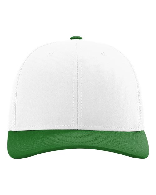 Richardson 112 cap with white crown, green brim, and green button