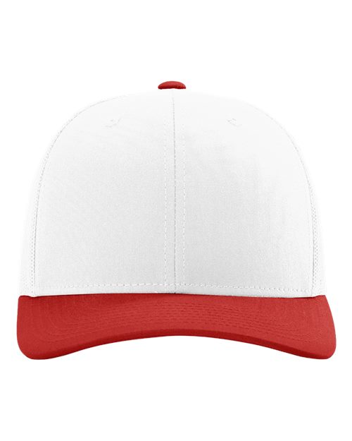 Richardson 112 cap with white crown and red brim with red top button