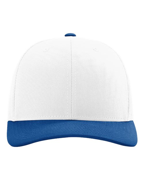 Richardson 112 cap with white crown and blue brim with blue top button