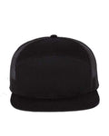Black baseball cap with black mesh sides and curved brim