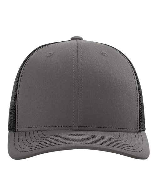 Two-tone baseball cap with dark gray crown, gray mesh panels, and curved brim