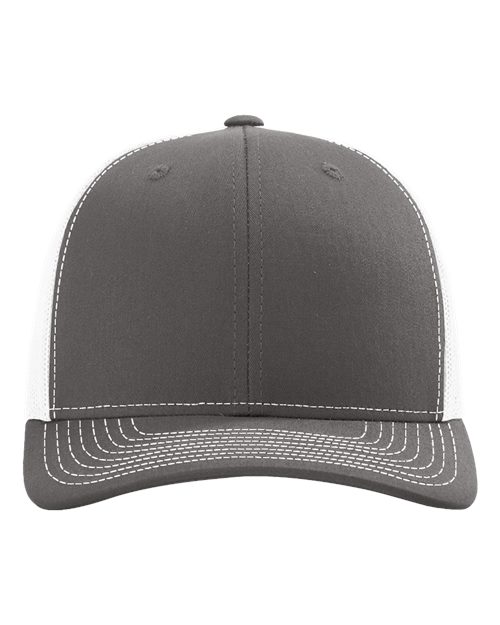 Baseball cap in dark gray with white side panels and white stitched brim detail